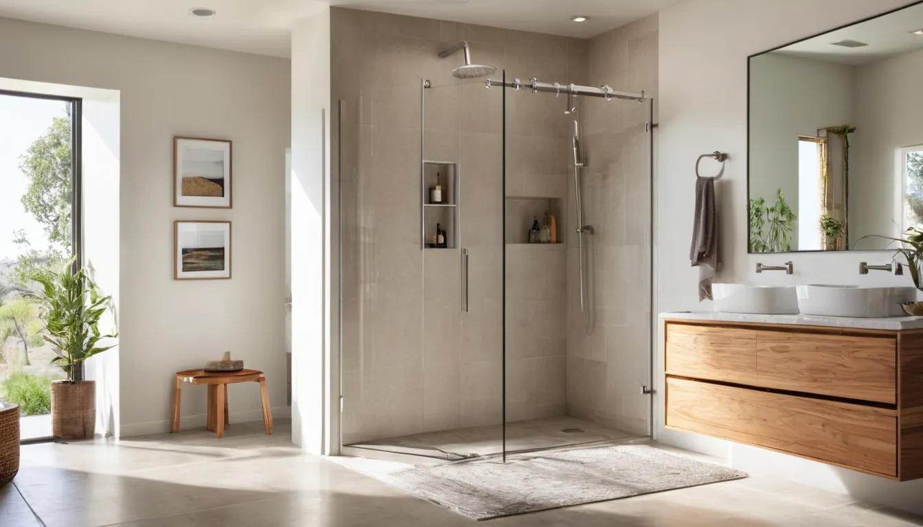 Bright walk-in shower with a low entry and a fold-down seat in a San Bernardino home